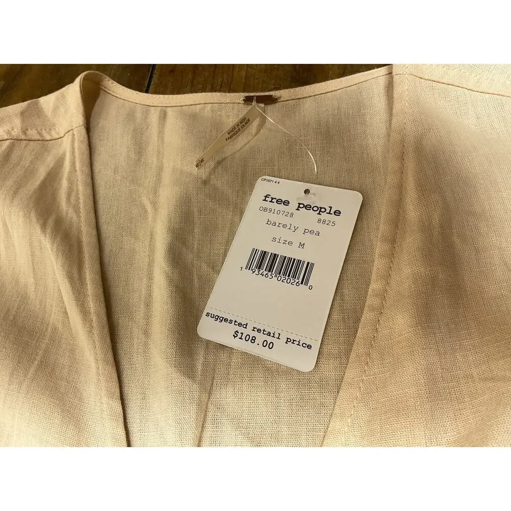 Free People Peach Linen Blend Balloon Sleeve Tiered Midi Wrap Dress Sz M Peach